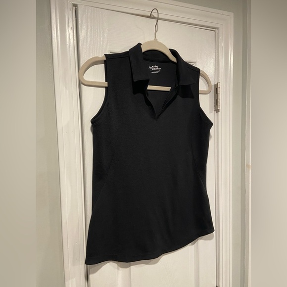 Lady Pinseeker Size S Black Sleeveless Collared V Neck Golf Shirt Activewear - Picture 3 of 10